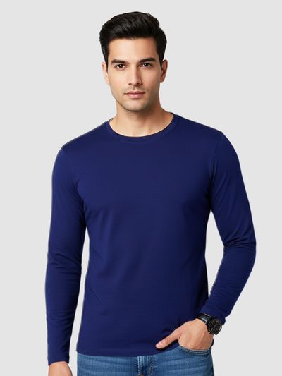 Plain Navy Blue Full Sleeves T-shirt online full sleeve t shirt shopping in india,
