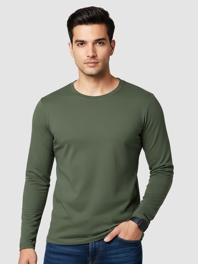 Plain Olive Green Full Sleeves T-shirt trendy full sleeve t shirt for men,