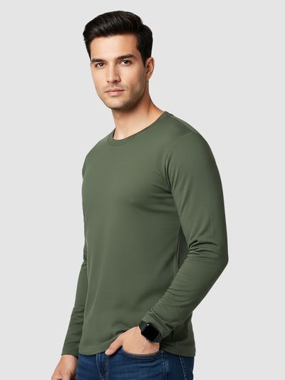 Plain Olive Green Full Sleeves T-shirt Plain Olive Green Full Sleeves T-shirt