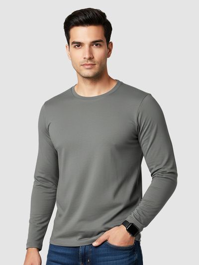 Plain Space Grey Full Sleeves T-shirt round neck full sleeves t shirts online,