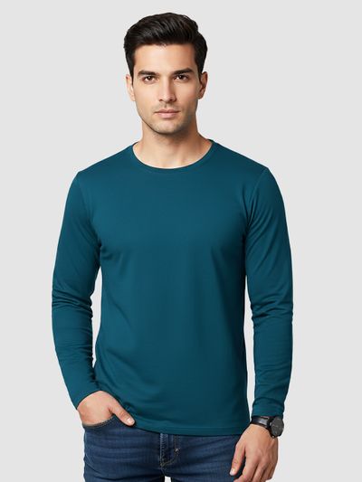 Plain Teal Blue Full Sleeves T-shirt best online shop to buy full sleeves t shirts,