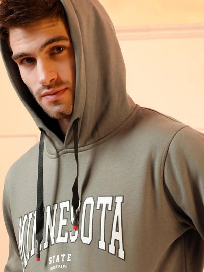 Mud Brown Printed Hoodie for Men