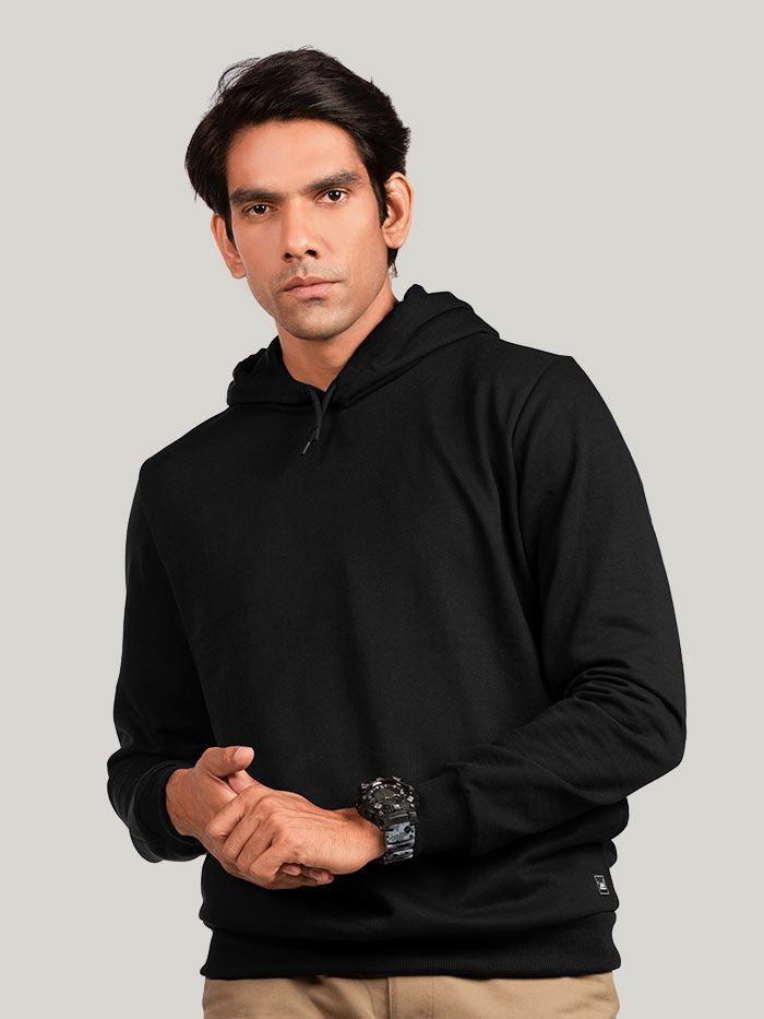 Plain Black Mens Hoodie | tyello.com