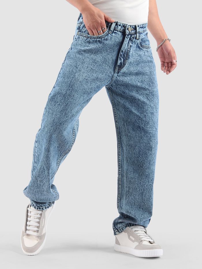 Buy Soft Blue Cloud Wash Baggy Fit Jeans Online in India Beyoung