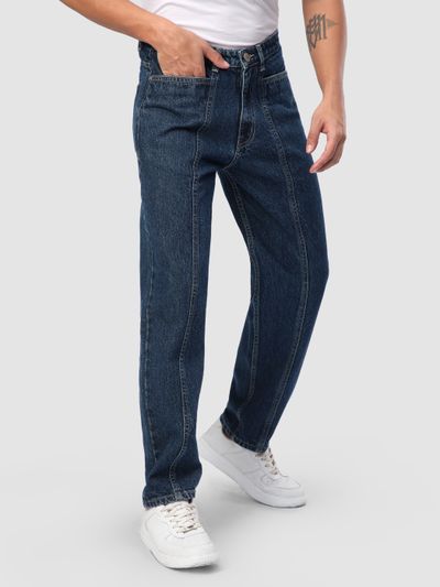 Navy Blue Cut and Sew Baggy Fit Jeans Navy Blue Cut and Sew Baggy Fit Jeans