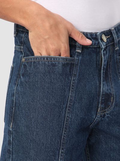Navy Blue Cut and Sew Baggy Fit Jeans Navy Blue Cut and Sew Baggy Fit Jeans