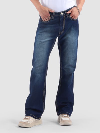 Dark Blue Saddle Stitch Bootcut Jeans Dark Blue Saddle Stitch Bootcut Jeans
