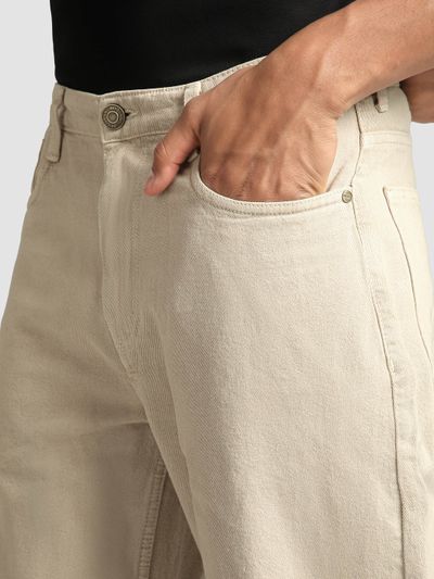Beige Over Dyed Baggy Fit Jeans