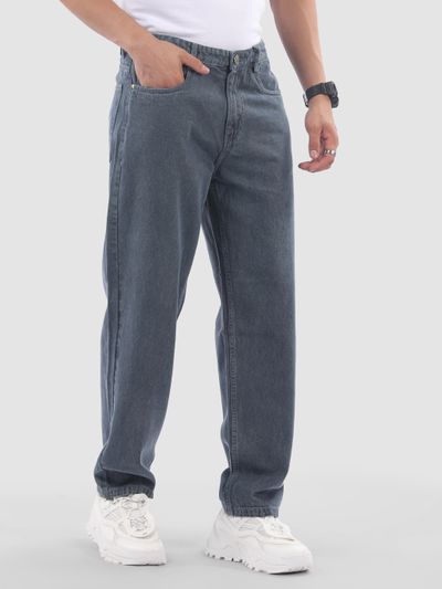 Grey Over Dyed Baggy Fit Jeans
