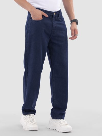 Indigo Blue Over Dyed Baggy Fit Jeans