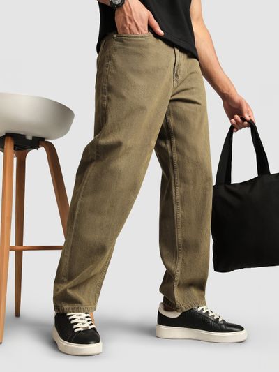 Tinted Brown Over Dyed Baggy Fit Jeans