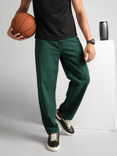 Tinted Green Over Dyed Baggy Fit Jeans