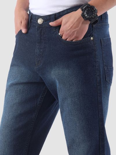 Dark Blue Spray Washed Regular Fit Jeans Dark Blue Spray Washed Regular Fit Jeans