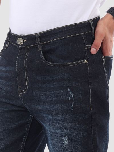 Indigo Blue Distressed Regular Fit Jeans Indigo Blue Distressed Regular Fit Jeans
