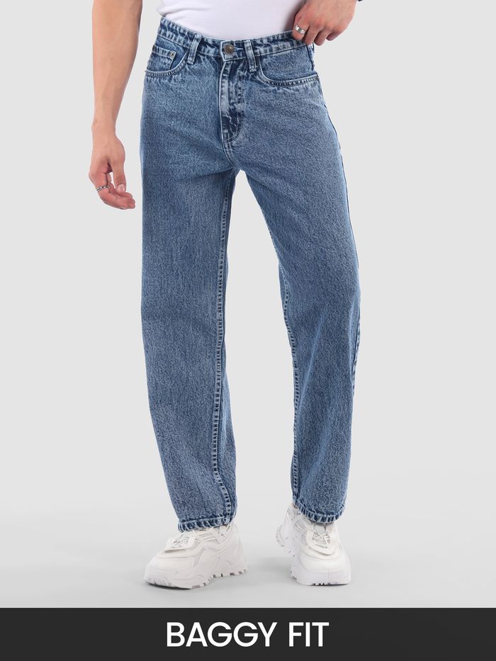 Ice Blue Cloud Wash Mid Rise Baggy Fit Jeans
