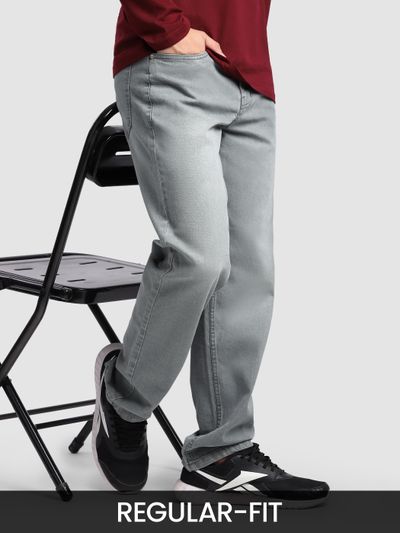 Light Grey Faded Regular Fit Jeans Grey Denim Jeans for Men