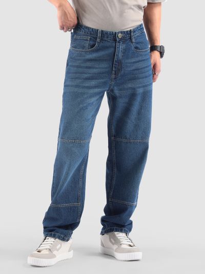 Dark Blue Cut and Sew Baggy Fit Jeans Dark Blue Cut and Sew Baggy Fit Jeans