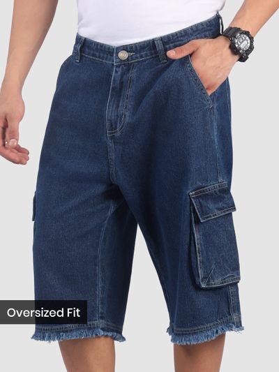 Dark Blue Rugged Hem Denim Jorts