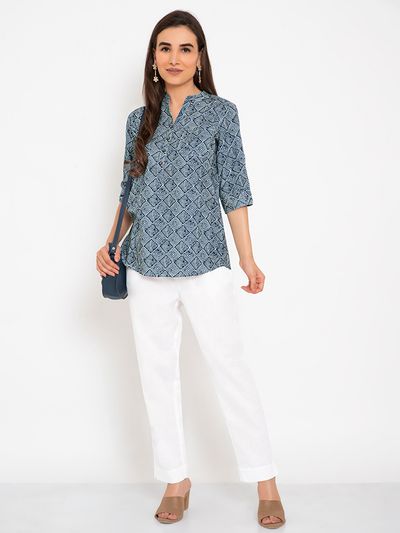 Buy Fabindia Women Blue & Off White Angrakha Printed Pure Cotton Kurti -  Kurtis for Women 5332731 | Myntra