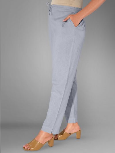 Cotton straight pants with elasticated waist in Olive green | cotrasworld