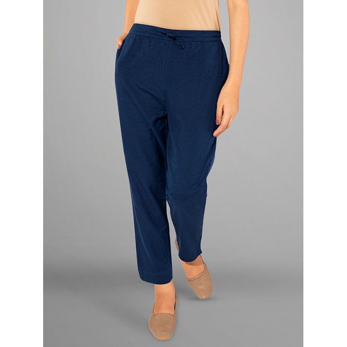 Buy Navy blue Solid Straight-Fit Cotton Pant Online in India -Beyoung