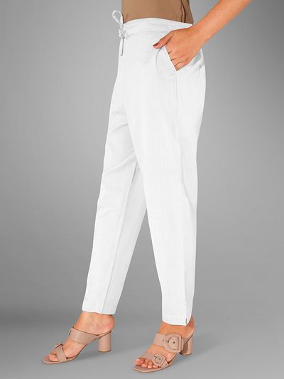 Buy White Solid Straight Fit Cotton Pant Online in India Beyoung