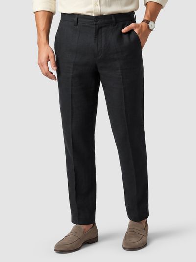 Black Linen Textured Pants Black Textured Summer Pants