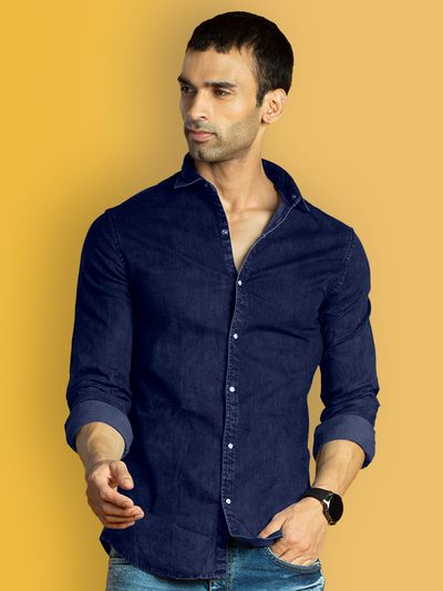 Lobelia Dark Blue Denim Shirts for Men Online in India -Beyoung