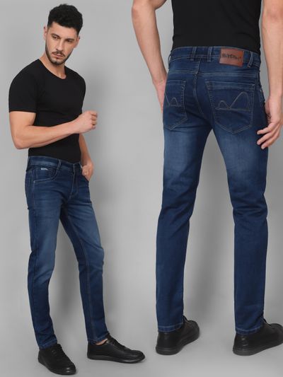 Deep Blue Cotton Knitted Mens Jeans Stylish Jeans for Men,