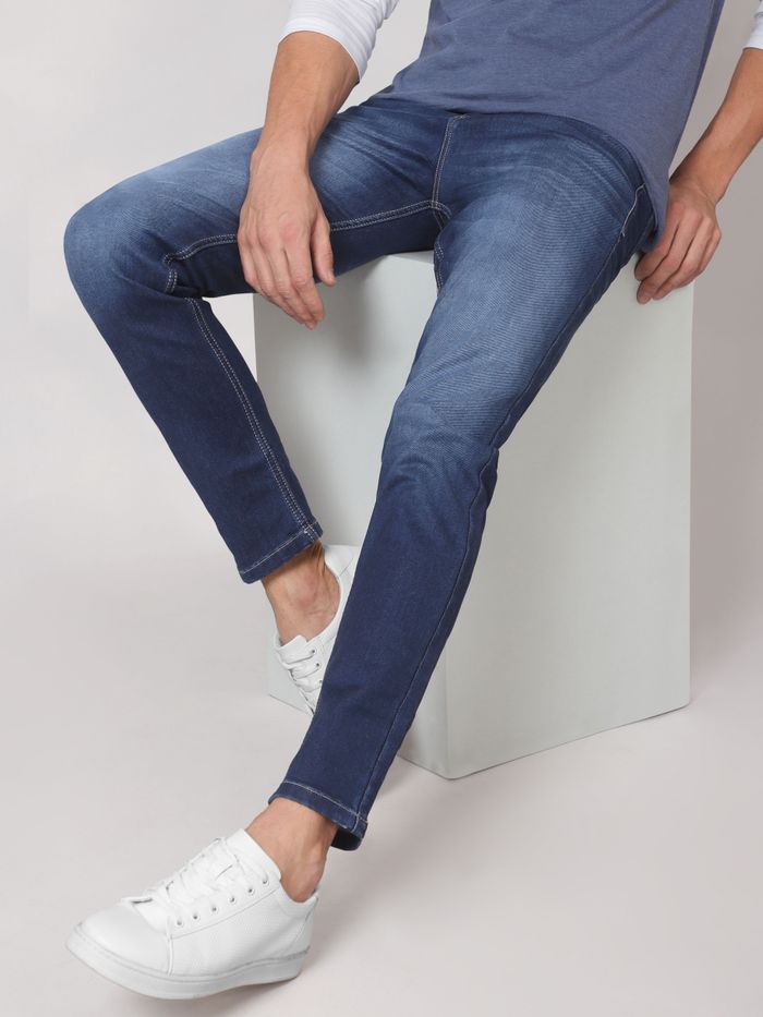 Buy Galaxy Blue Cotton Knitted Jeans Online in India Beyoung
