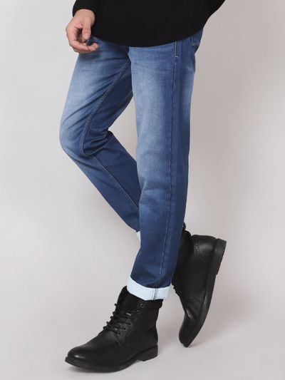 Pantone Blue Cotton Knitted Mens Jeans lightweight jeans for men,