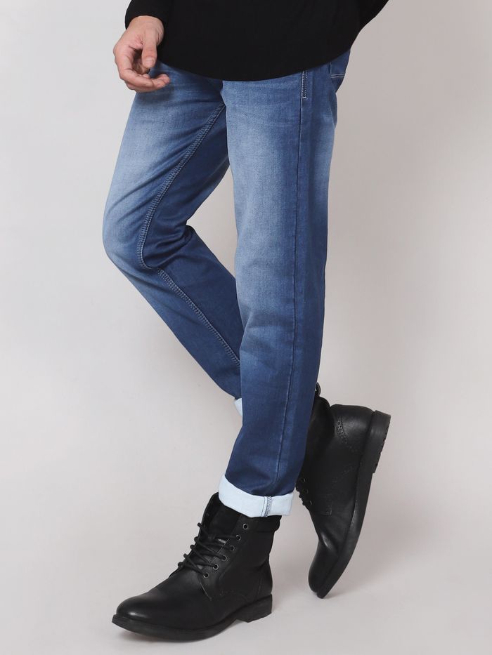Buy Pantone Blue Cotton Knitted Jeans Online in India Beyoung