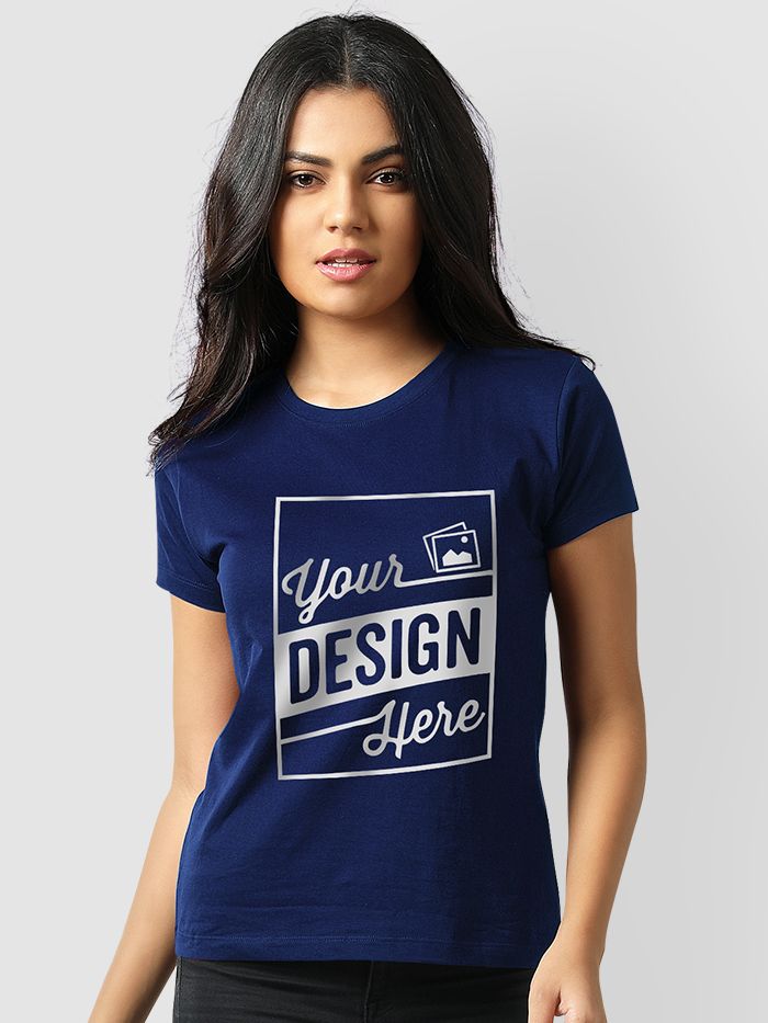 Navy Blue Customized T shirts for Women Online with Best Printing