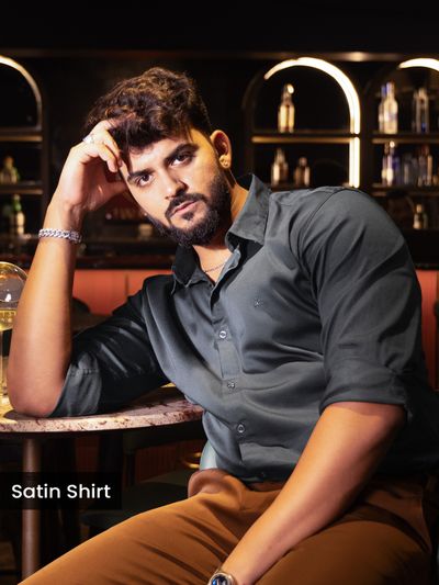 Dark Grey Satin Shirt Man in Dark Grey Satin Shirts for men