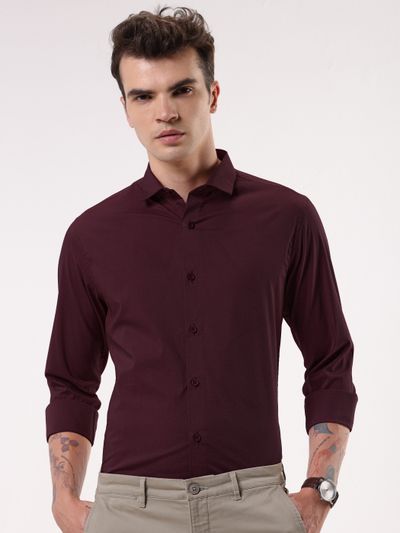 Buy Dark Maroon- Cotton Solid Shirts For Men Online in India -Beyoung 