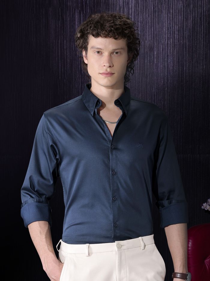 Blue satin shirt mens new arrivals