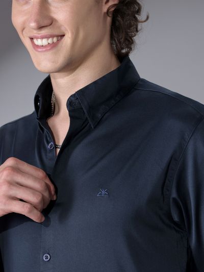 Navy Blue Satin Shirt Navy Blue Satin Shirt | Beyoung