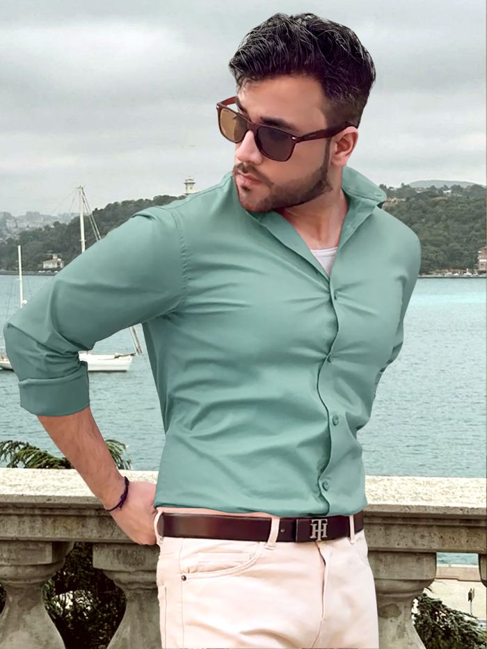 Pista Green - Plain Cotton Shirts