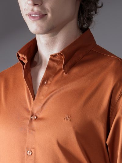 Rust Orange Satin Shirt Rust Orange Satin Shirt - Beyoung