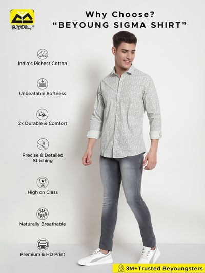 White Feather Printed Shirts For Men White Shirt Online