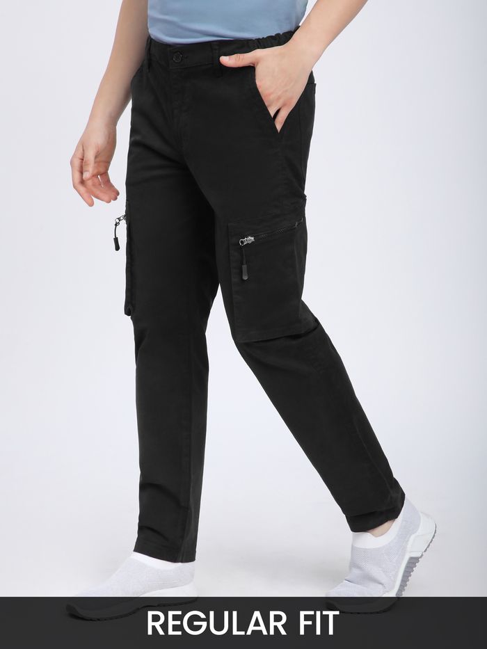 Black Slant Zipper Pocket Cargo Pants