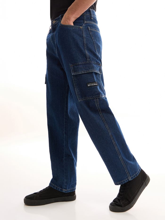 Dark Blue Denim 6 Pocket Cargo Jeans Men India Beyoung