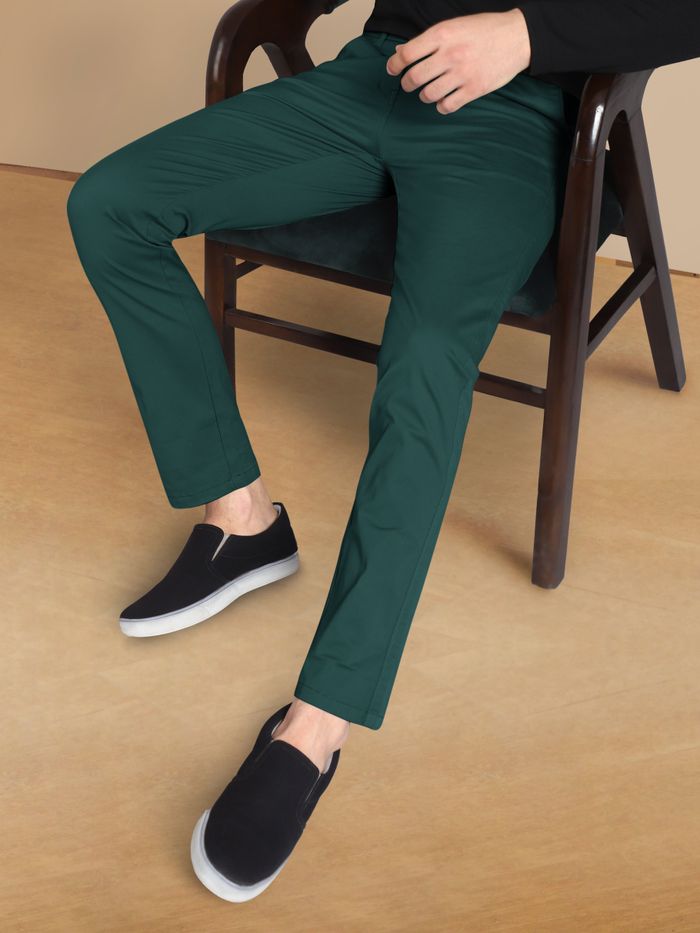 Buy Ami Paris Straight Fit Flat-Front Trousers | Green Color Men | AJIO LUXE