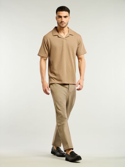 Golden Brown Lapel Collar Polo T-Shirt