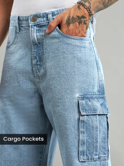 Light Blue Cotton Cargo Pants