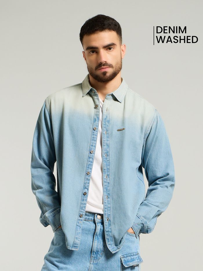 Light Blue Ombre Denim Shirt For Men