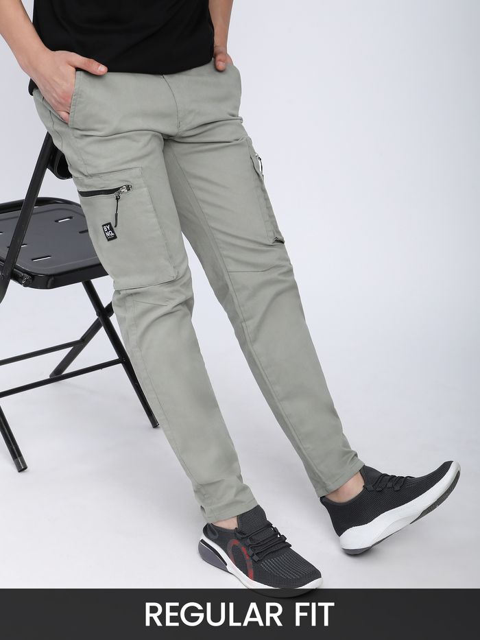 Light Grey Slant Zipper Pocket Cargo Pants