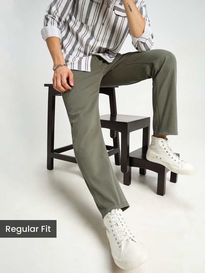 Buy Light Olive Green Regular-fit Chino Pants Online in India at