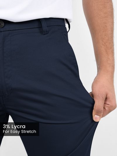 Midnight Blue Slim-Fit Trousers Midnight Blue Chino Pants