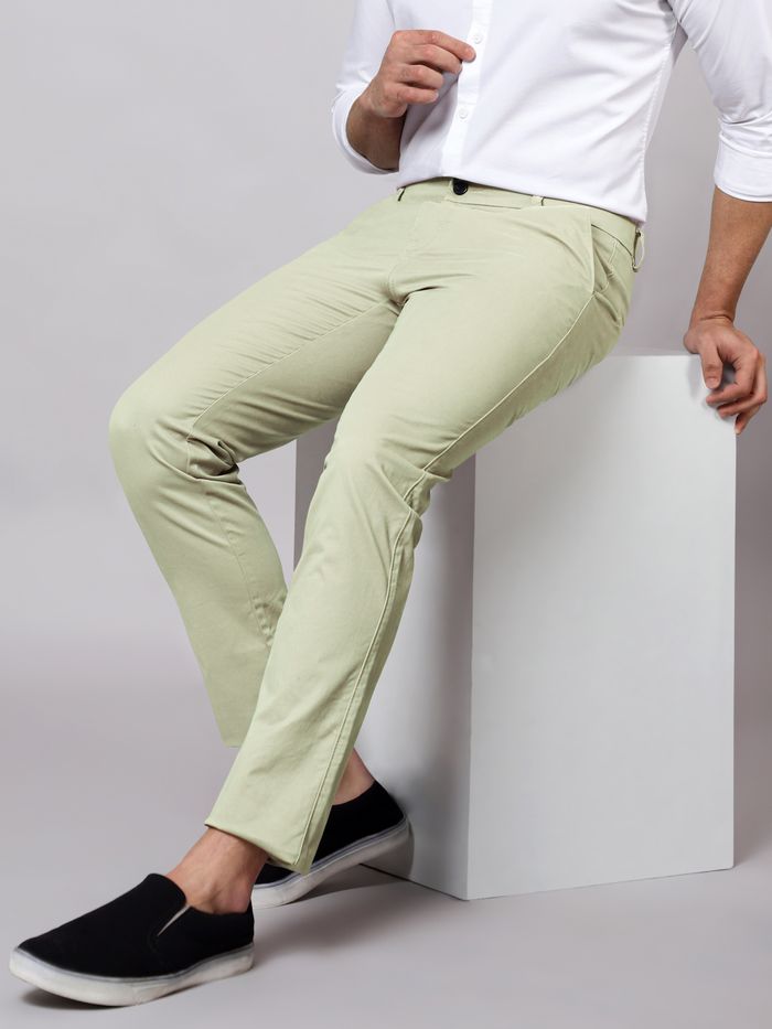 Buy Roadster Men Green Pure Cotton Slim Fit Sustainable Chinos Trousers   Trousers for Men 2363525  Myntra